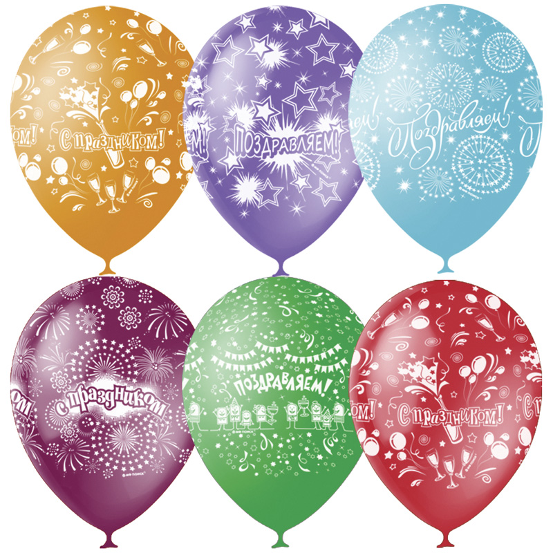 Воздушные шары,  25шт., M12/30см, ПатиБум "Праздничная тематика", пастель+декор