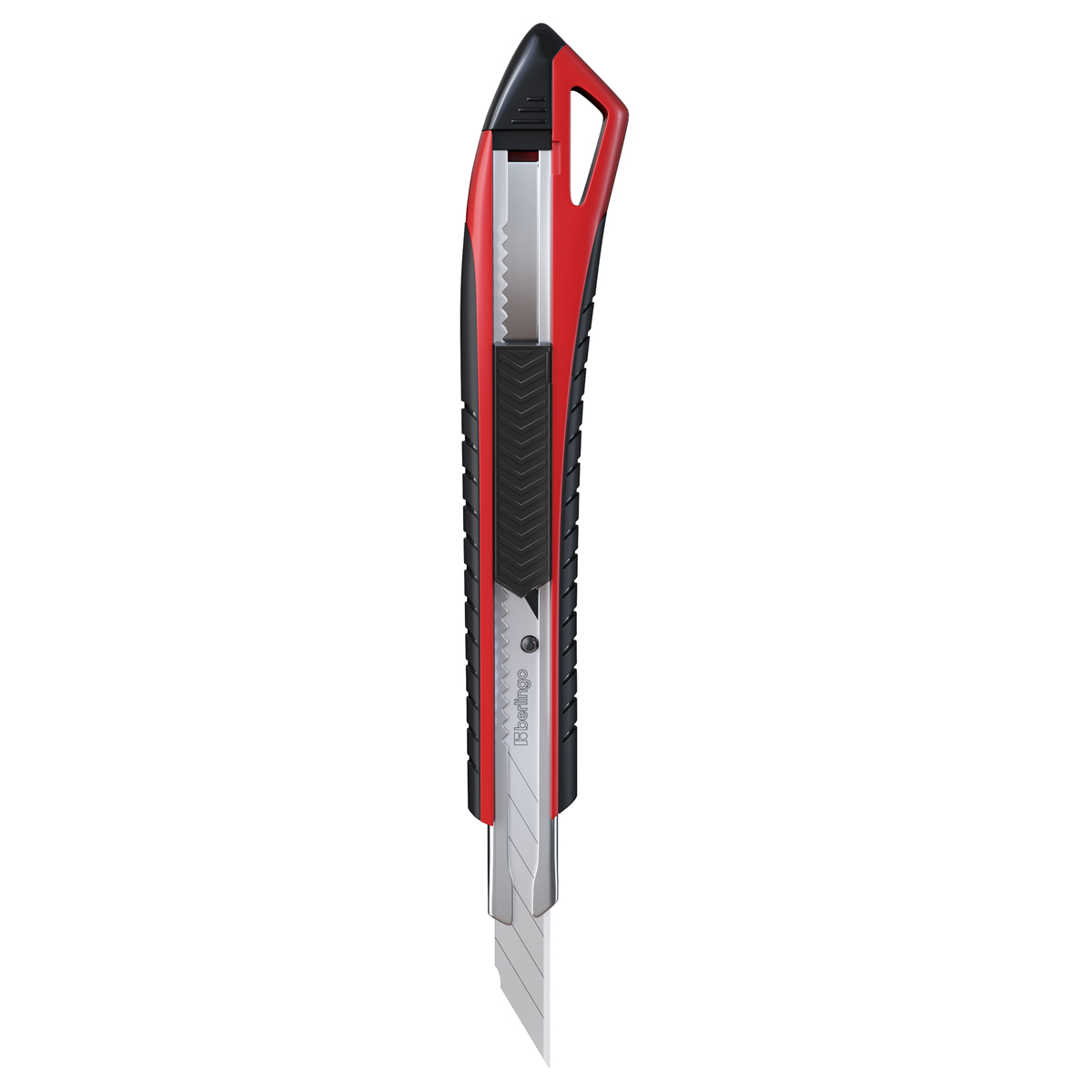 Нож канцелярский 9мм Berlingo "Razzor 300", auto-lock, металл. направл., мягкие вставки, красный, ев