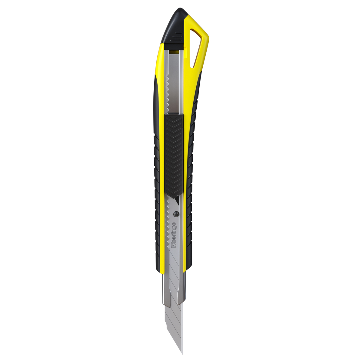 Нож канцелярский 9мм Berlingo "Razzor 300", auto-lock, металл. направл., мягкие вставки, желтый, евр
