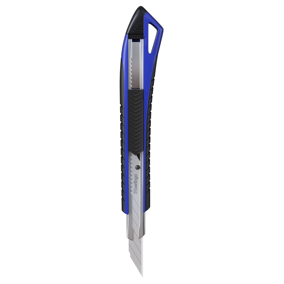 Нож канцелярский 9мм Berlingo "Razzor 300", auto-lock, металл. направл., мягкие вставки, синий, евро