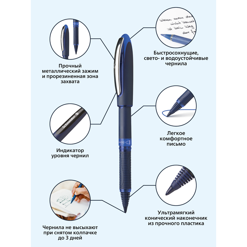 Ручка-роллер Schneider "One Business" синяя, 0,8мм, одноразовая