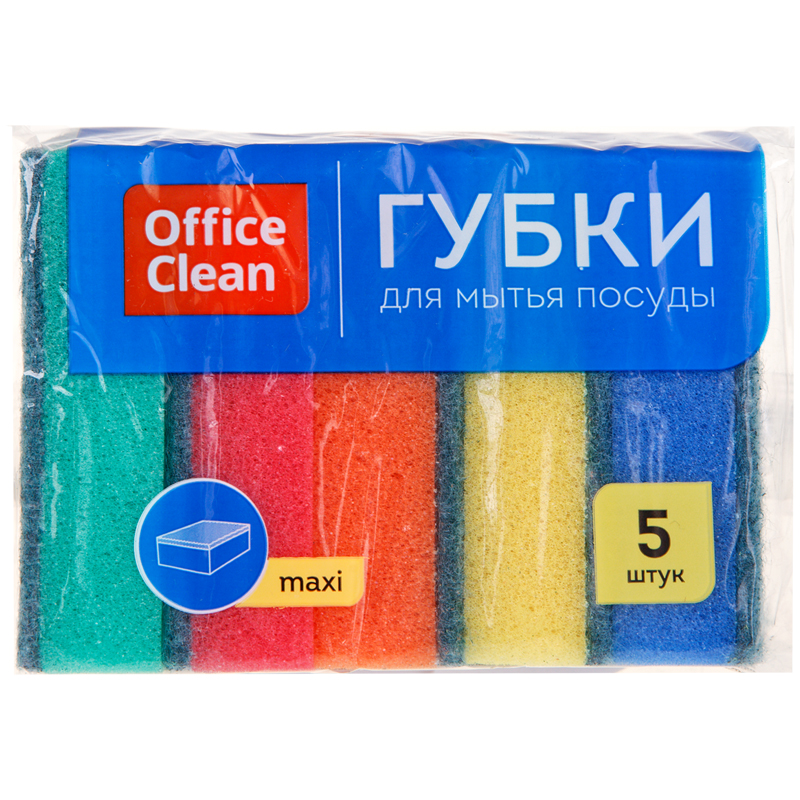 Губки для посуды OfficeClean "Maxi", поролон с абразивным слоем, 9*6,5*2,7см, 5шт.