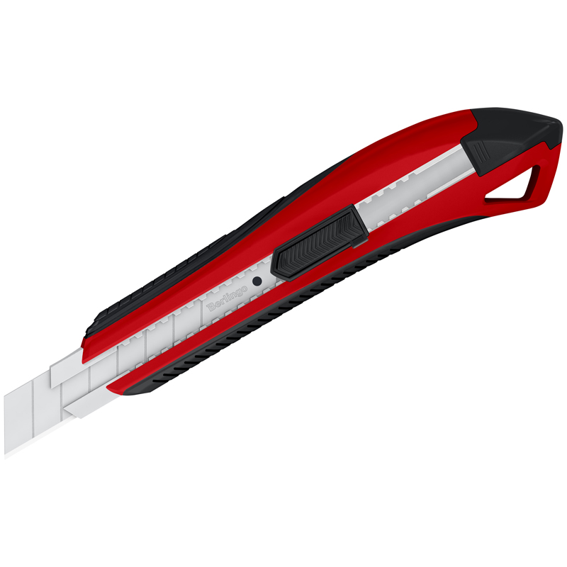Нож канцелярский 18мм Berlingo "Razzor 300", auto-lock, металл. направл., мягкие вставки, красный, европодвес