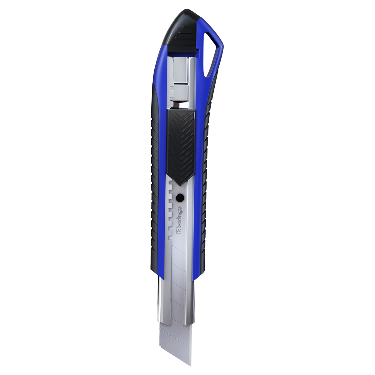 Нож канцелярский 18мм Berlingo "Razzor 300", auto-lock, металл. направл., мягкие вставки, синий, евр