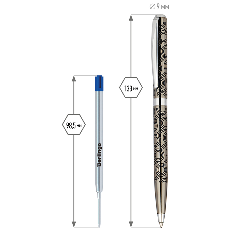 Ручка шариковая Delucci "Motivo" синяя, 1,0мм, корпус оружейный металл/серебро, поворот, подарочная 