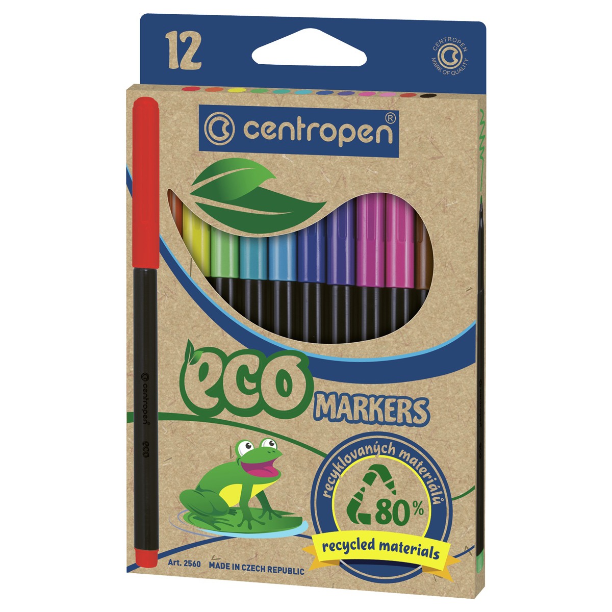 Фломастеры Centropen "ECO Markers", 12цв., трехгранные, смываемые, картон., европодвес