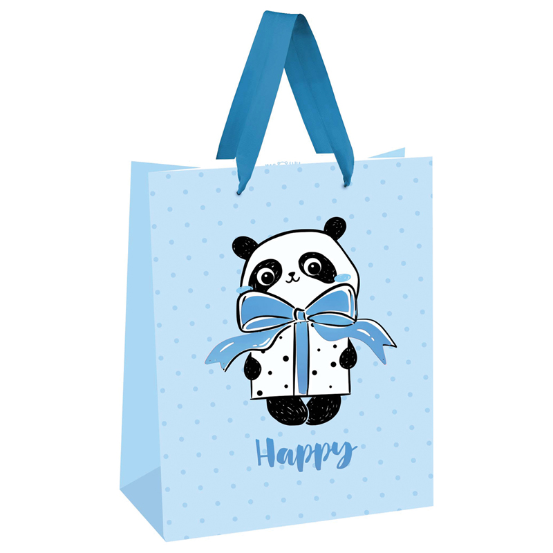Пакет подарочный 26*32*12см MESHU "PandaGift_Blue", отд. фольгой, матовая ламинация