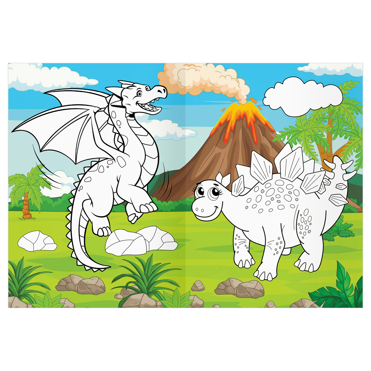 Раскраска А4 ТРИ СОВЫ "Динозавры и драконы", 16стр., цветной фон