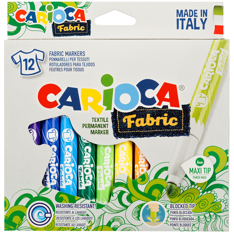 Набор фломастеров для ткани Carioca "Fabric Liner" 12цв., картон. уп., европодвес