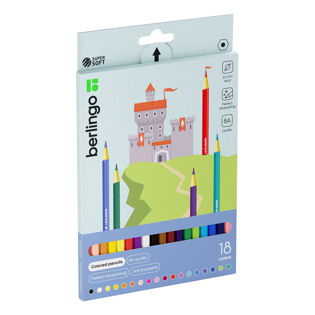 Карандаши цветные Berlingo "SuperSoft. Замки", 18цв., заточен., картон, европодвес