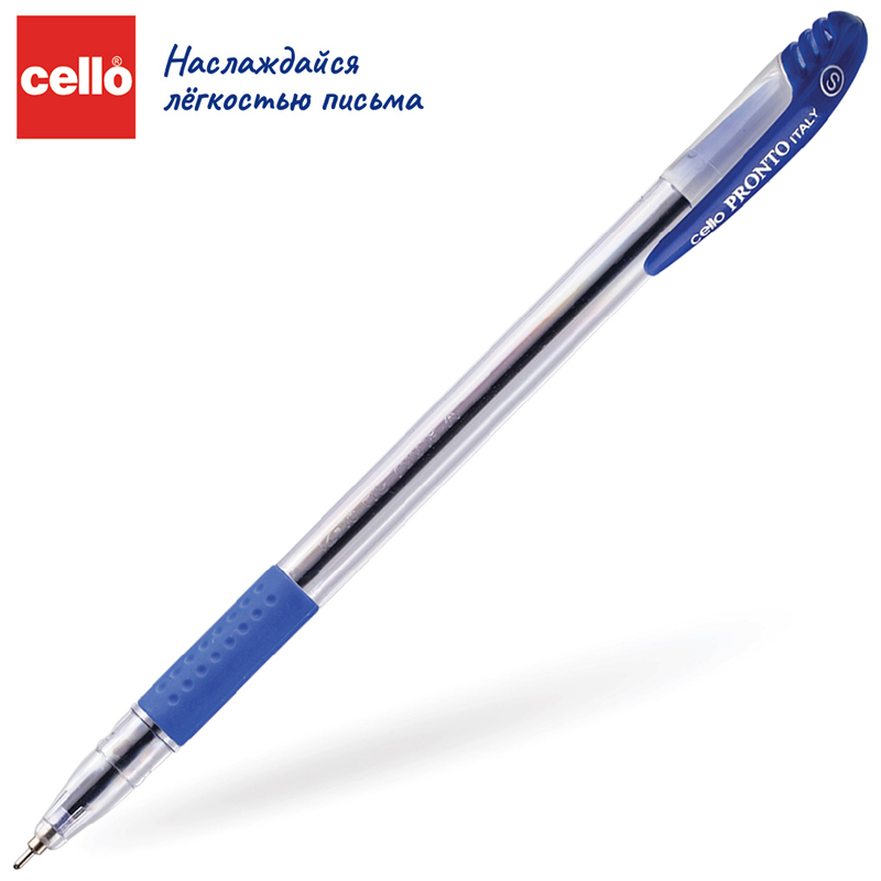 Ручка шариковая Cello "Pronto" синяя, 0,7мм, грип, штрих-код
