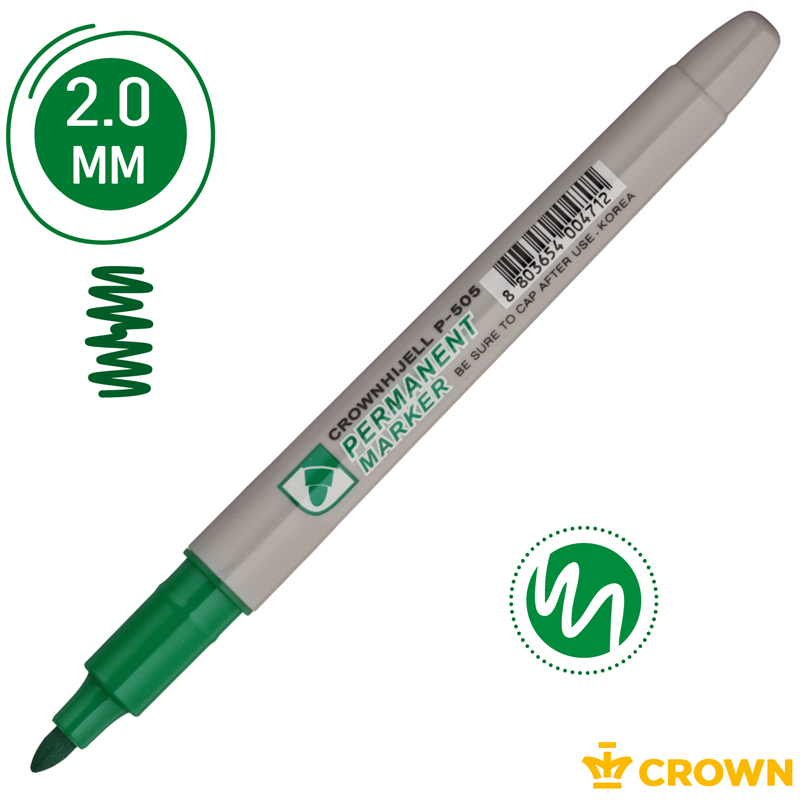 Маркер перманентный Crown "Multi Marker Slim" зеленый, пулевидный, 2мм