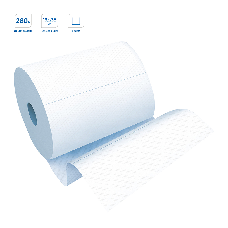 Полотенца бумажные в рулонах OfficeClean (M1), 1-слойные, 280м/рул., ЦВ, ультрадлина, перфорац., белые