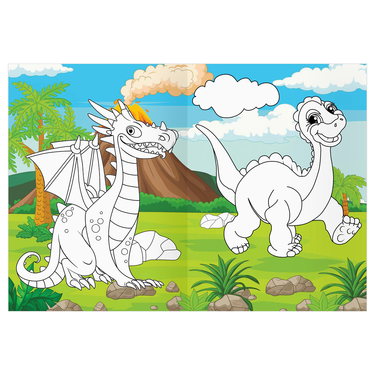 Раскраска А4 ТРИ СОВЫ "Динозавры и драконы", 16стр., цветной фон