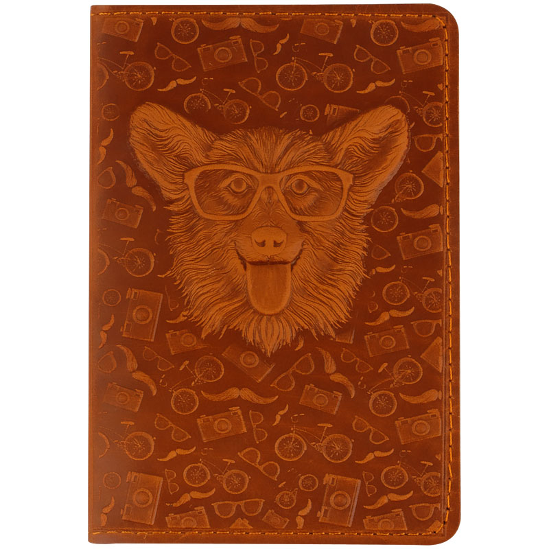 Обложка для паспорта Кожевенная мануфактура, нат. кожа, "Пес Веселый", коричневый