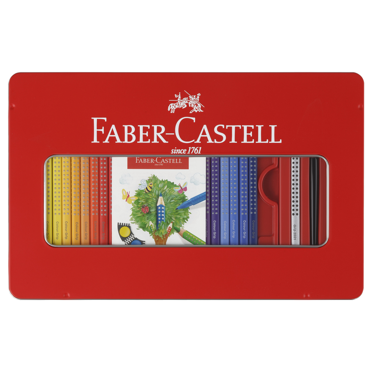 Карандаши цветные Faber-Castell "Grip", 48цв., трехгран., заточ.+ч/г кар. Grip+точилка+кисть, метал. коробка