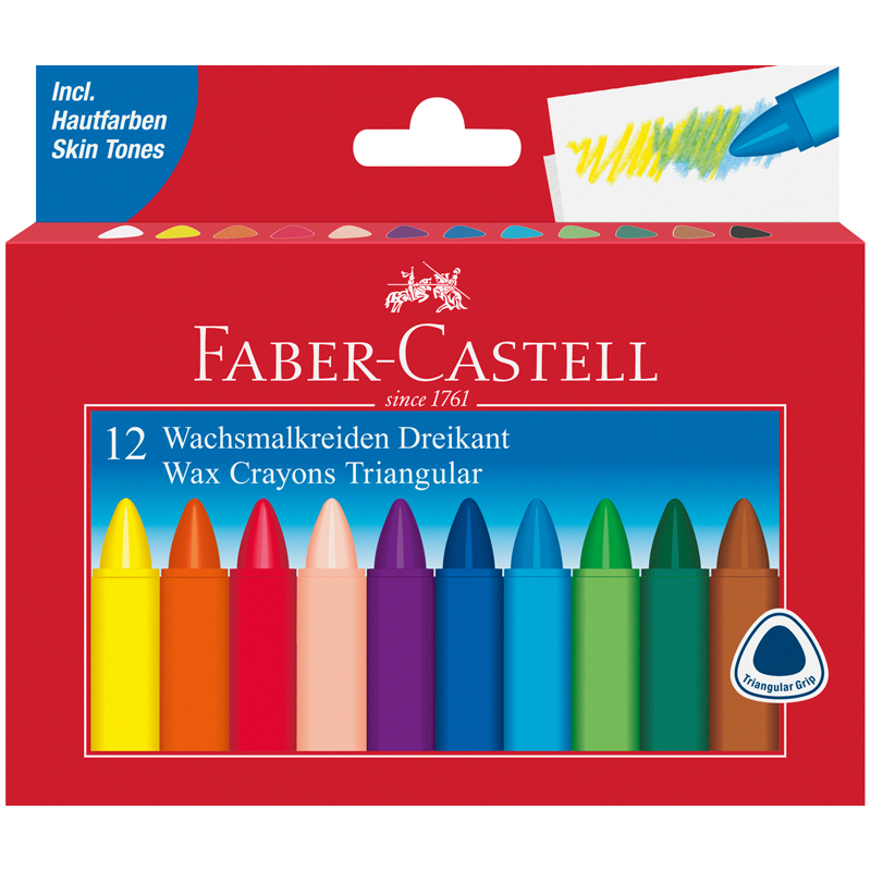 Мелки восковые Faber-Castell, 12цв., трехгранные, картон. упаковка
