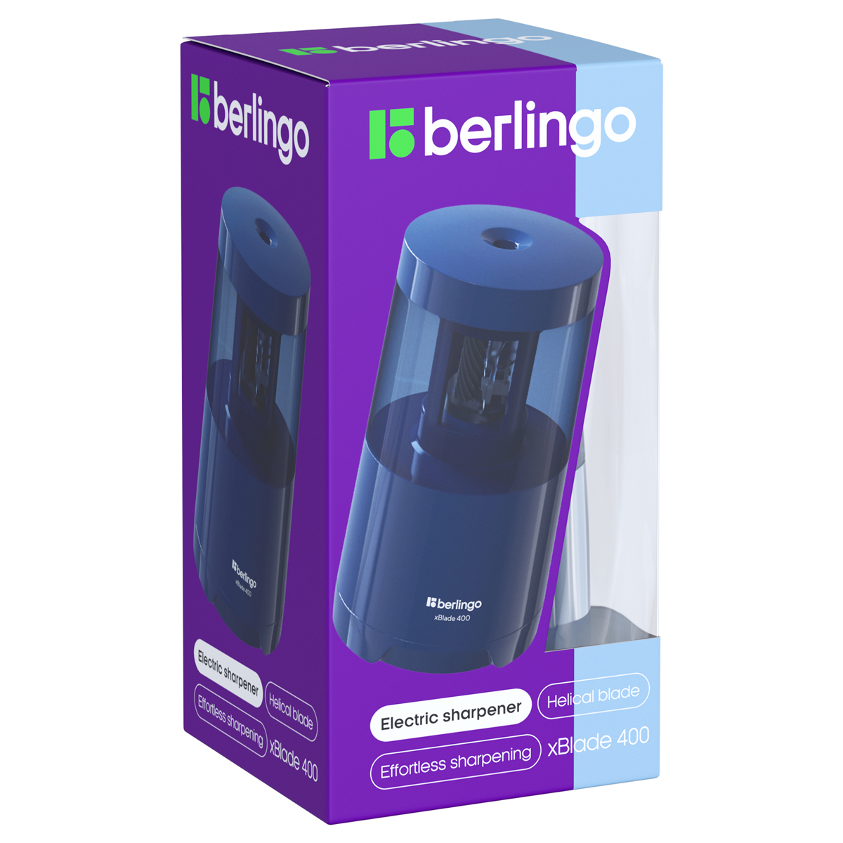 Точилка электрическая Berlingo "xBlade 400" 1 отверстие, фрезерное лезвие, с контейнером, картон. уп