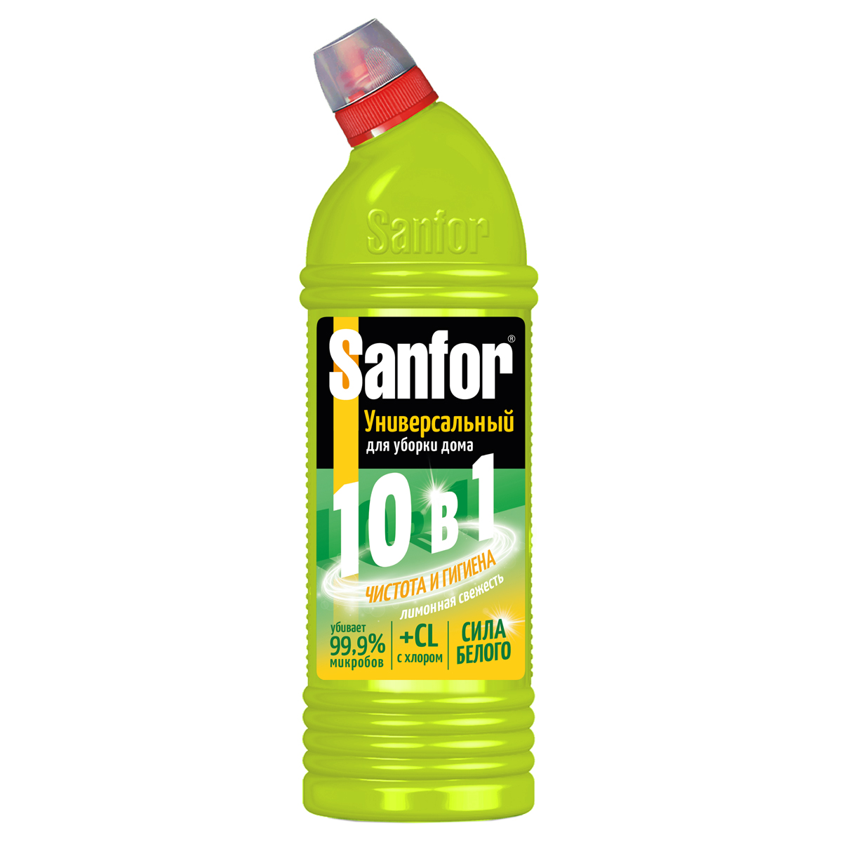 Чистящее средство для сантехники Sanfor "Universal 10в1. Лимонная свежесть", гель с хлором, 1л