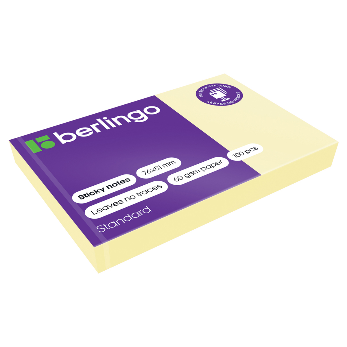 Самоклеящийся блок Berlingo "Standard", 76*51мм, 100л., желтый