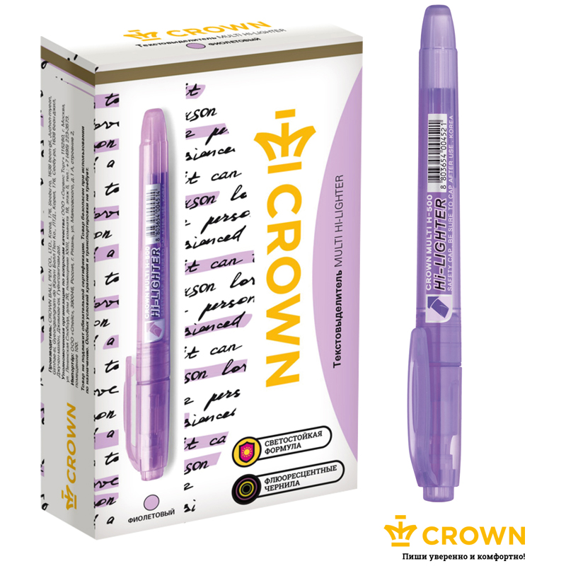 Текстовыделитель Crown "Multi Hi-Lighter" фиолетовый, 1-4мм