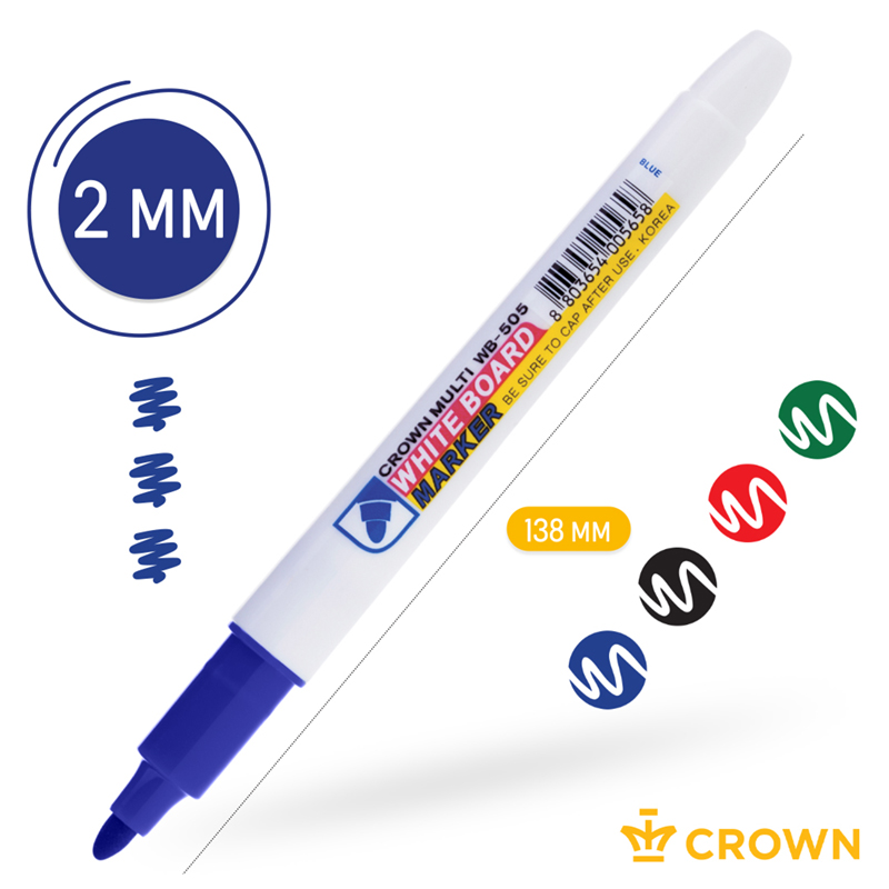 Набор маркеров для белых досок Crown "Multi Board Slim" 04цв., пулевидный, 2мм, чехол с европодвесом