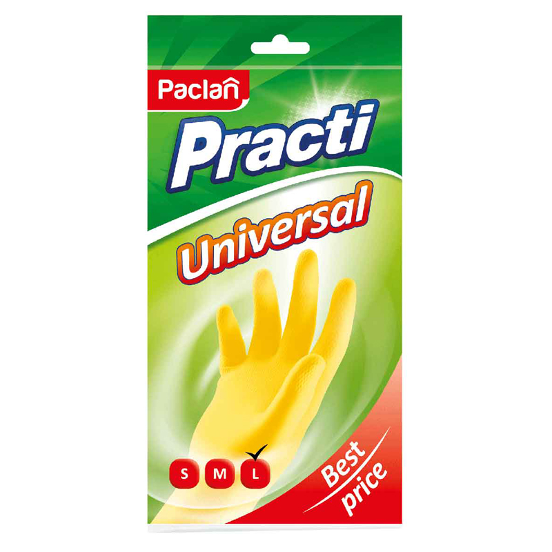Перчатки резиновые Paclan "Practi. Universal", разм. L, желтые, пакет с европодвесом