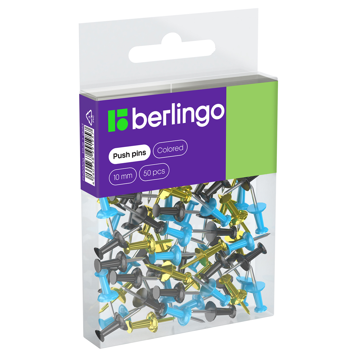Кнопки силовые Berlingo, 50шт., цветные, ПВХ упак., европодвес, голубой+золотой