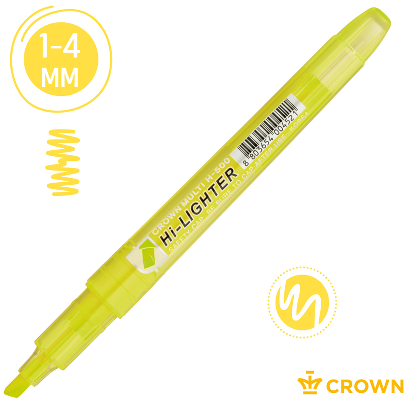 Текстовыделитель Crown "Multi Hi-Lighter" желтый, 1-4мм